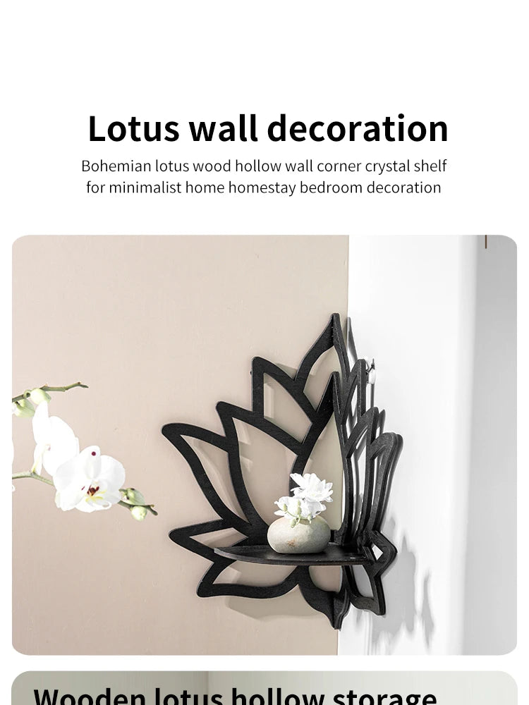 Handcrafted Lotus Wooden Wall Shelf with Cutout Design