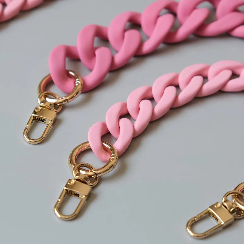 Matte Candy Pink Resin Handbag Chain – Detachable Shoulder Strap