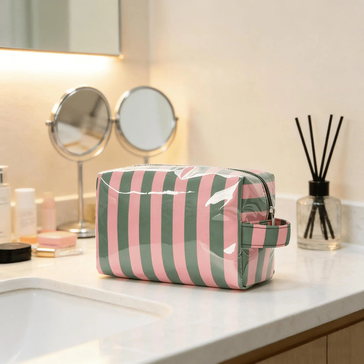 Striped Travel Toiletry Bag for Women