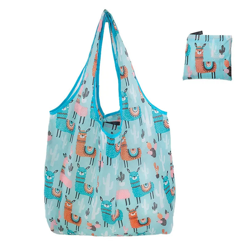 Foldable Nylon Reusable Shopping Bag with Floral Print