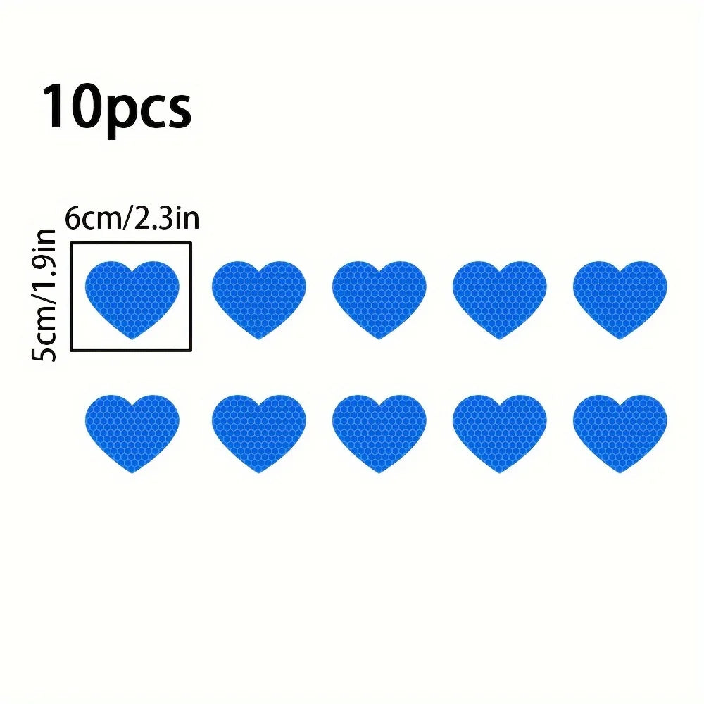 A set of 10 blue heart stickers, measuring 6cm/2.3in each.