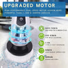 A close-up of an upgraded dual-speed motor electric cleaning brush with a flexible rotation head and battery.