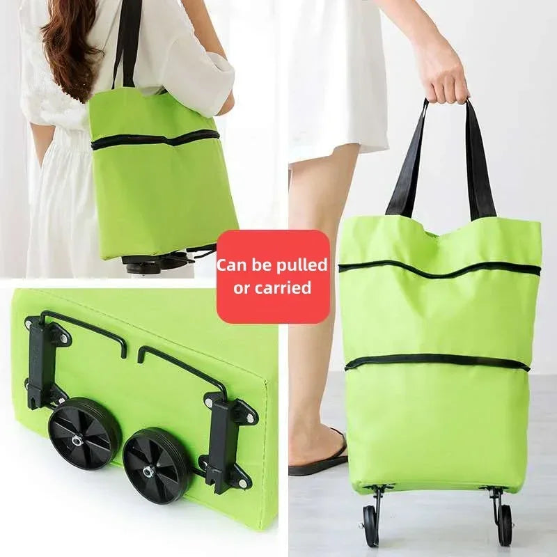 Folding Shopping Cart with Wheels - Oxford Fabric Trolley Bag