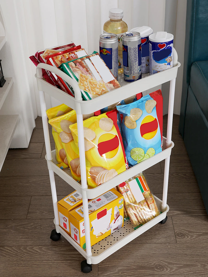 3-Tier Plastic Utility Cart with Lockable Wheels