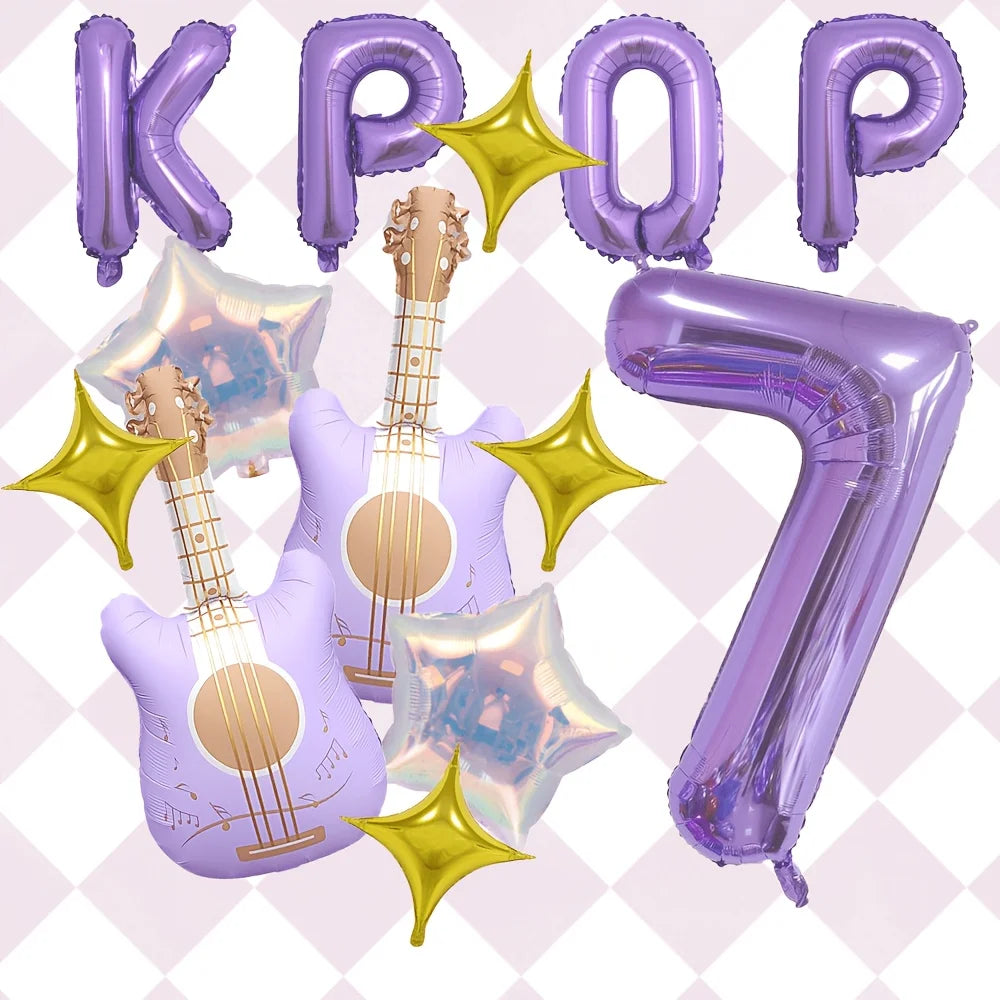 Purple Guitar Balloon Set for K-Pop Music Birthday Parties