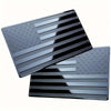 A set of matte black 3D American flag car emblems showing various stripes and stars.