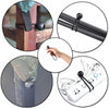 Various views of elastic tent tie-down ropes and plastic buckles used for securing tents.