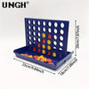 A blue strategy board game featuring a grid of colored discs for a four in a row game.
