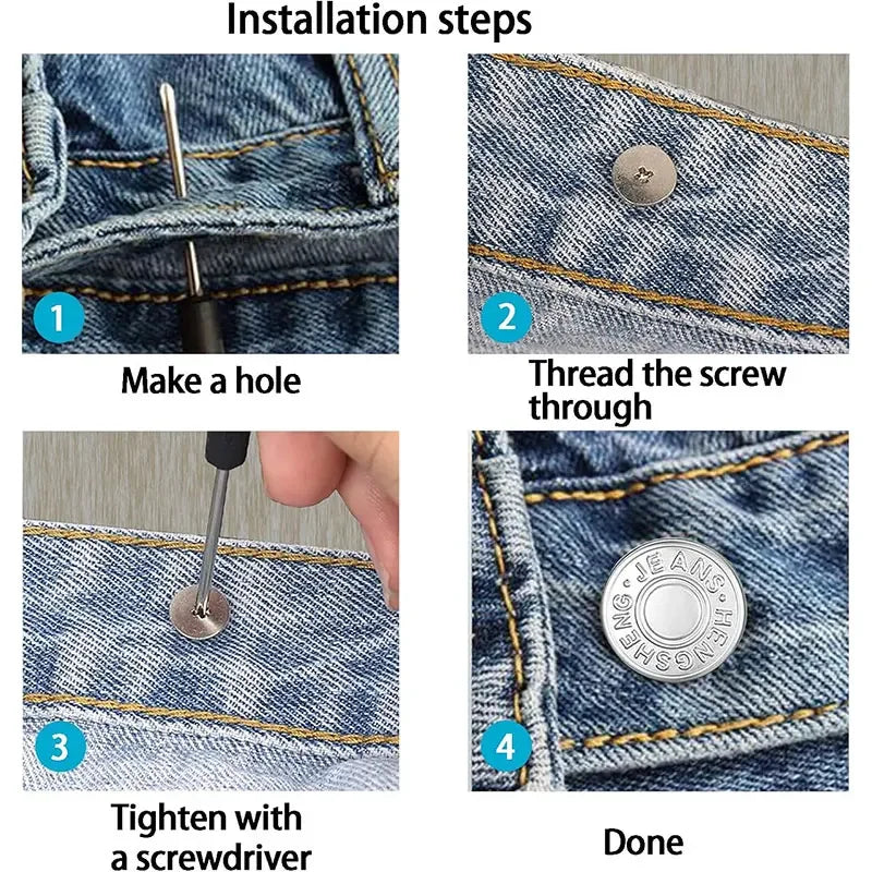 No-Sew Replacement Jeans Buttons - 17mm Metal Snap Buttons