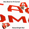 Red 3D letter emblems, including A and M, designed to fit curved surfaces.