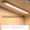 An induction lamp is mounted on a ceiling, illuminating a room. The product features a thermoelectric infrared human body sen