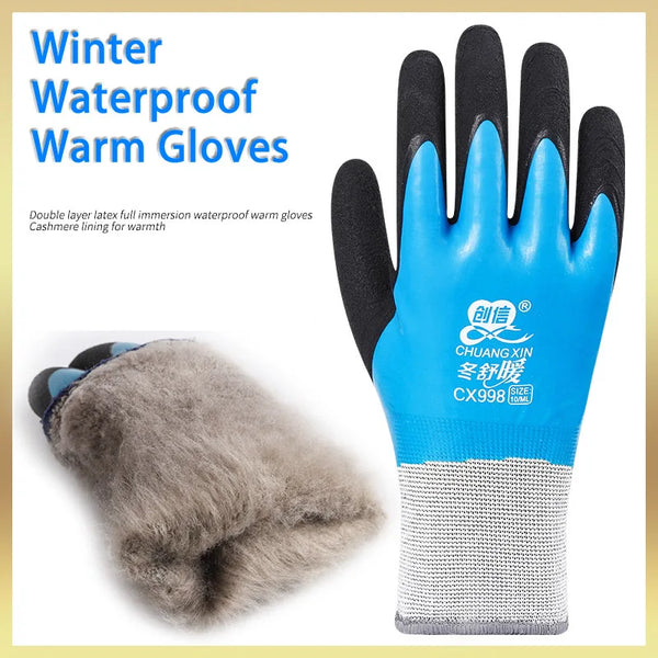 Winter Waterproof Thermal Work Gloves with Anti-Slip Latex Grip