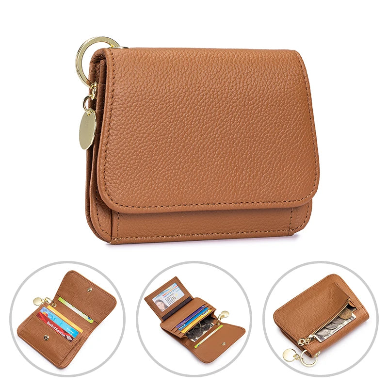 Women's RFID-Blocking Leather Wallet with Keychain and Coin Pocket