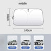 A diagram showing the dimensions of a foldable car windshield sunshade, with options for sedan, SUV, and MPV models.