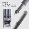 A silver Languo M720 acrylic marker set with five markers shown alongside a single marker tip.