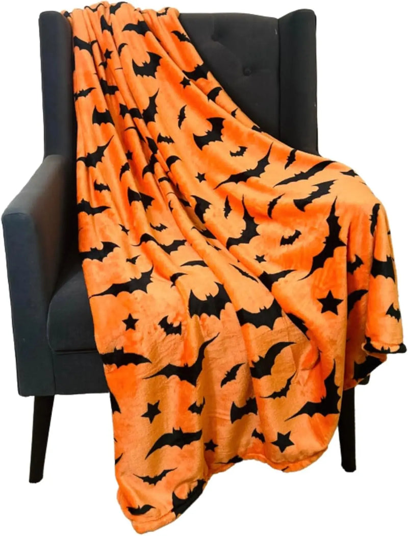 Black Bat Print Flannel Blanket