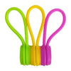 A pack of three bright silicone magnetic cable ties in lime green, yellow, and purple.