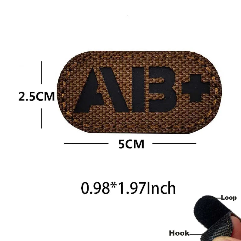 Brown glow-in-the-dark blood type tactical patch with hook and loop backing