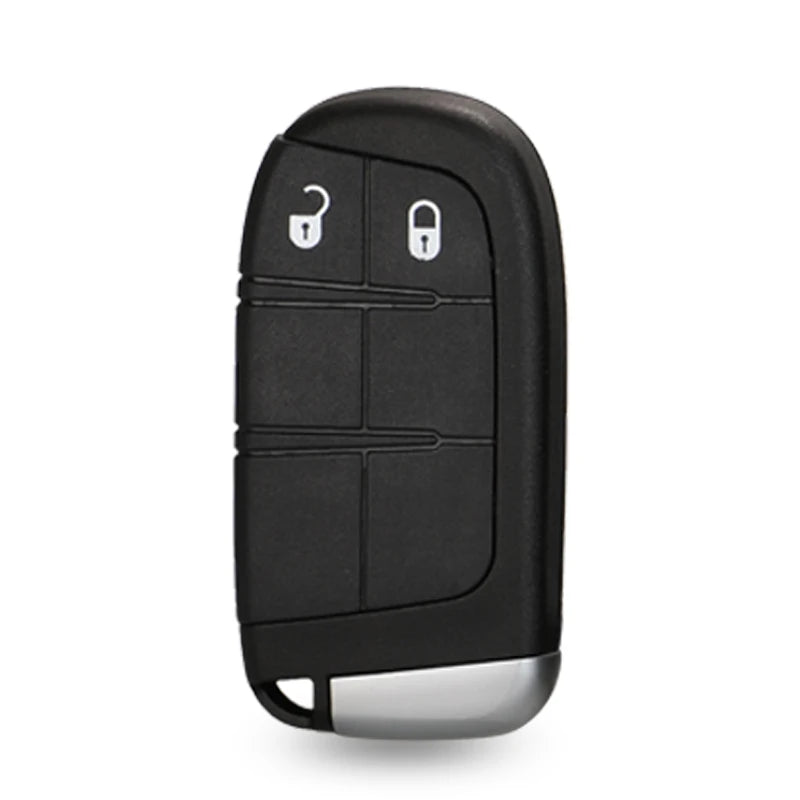 Black replacement key fob shell for Jeep, Dodge, Chrysler, and Fiat vehicles.