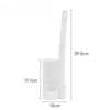 A white disposable toilet brush set with replaceable heads shown in a vertical orientation.