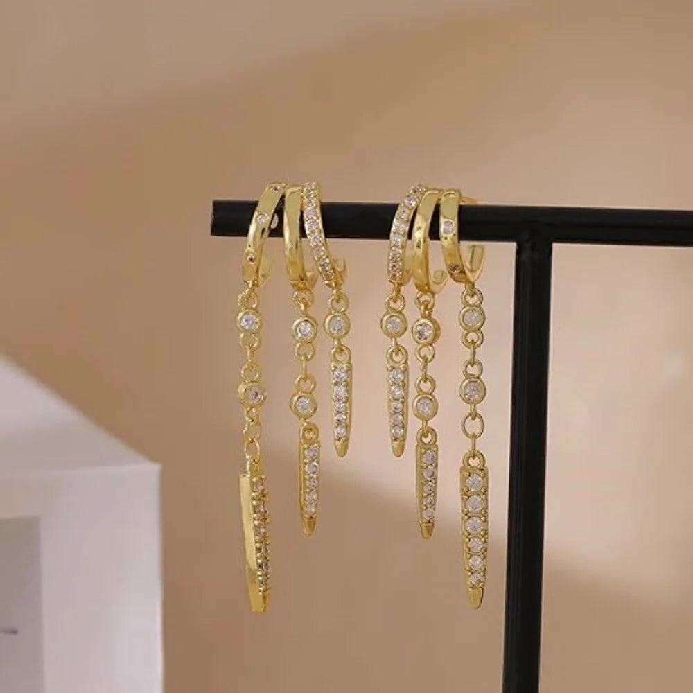 Gold Plated Triple Huggie Stud Earrings