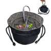 Black velvet dice storage pouch with drawstring and attached loop for easy carrying