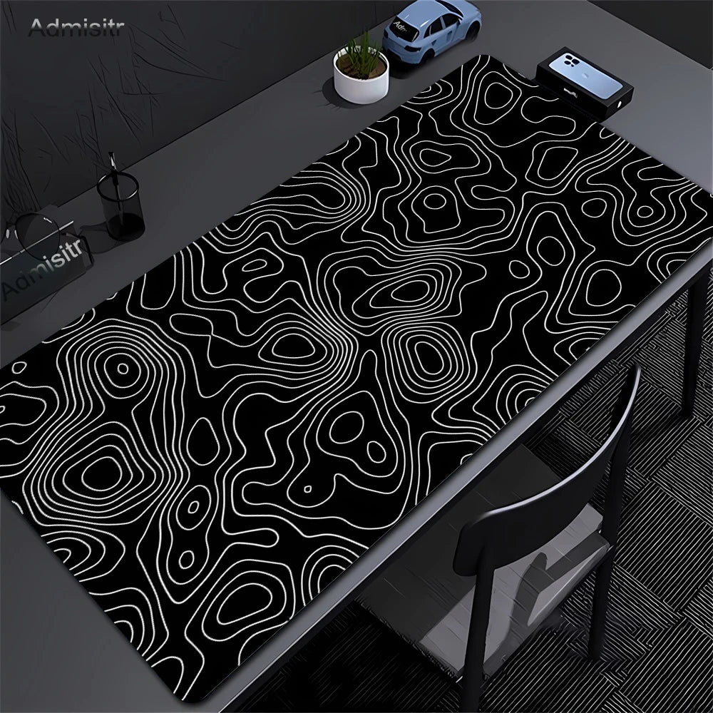 Large Abstract Desk Mat with Stitched Edges
