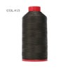 A spool of black heavy-duty nylon bonded thread with a red cap.