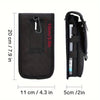 Pochette de téléphone multifonctionnelle noire avec sangle et compartiments intérieurs.