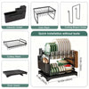 A set of kitchen racks including an utensils holder, dish rack, cutting board holder, cutlery rack, and a multi-tiered drying