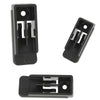 Black plastic belt clip hook bit holder for cordless drills, shown in multiple views.
