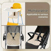 A yellow and blue multipurpose baby seat pad for strollers and car seats shown in various configurations.