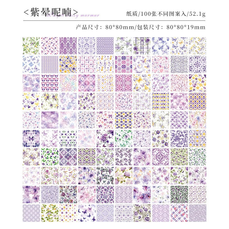 A grid of assorted vintage floral scrapbook paper sheets in various colors and patterns for journaling and crafts
