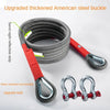 A thick gray American steel buckle and red strap with silver hooks for towing or securing items.