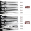 Stainless steel pinking shears with various tooth sizes including triangle and circular options
