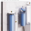 A blue and white striped bucket body for hair combs is shown mounted on a toilet brush holder.
