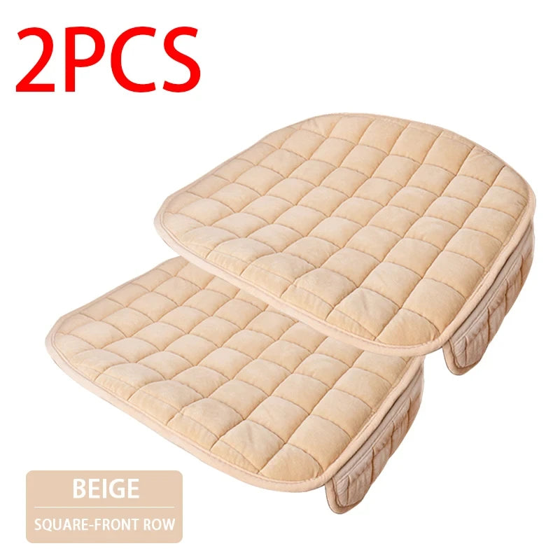 Two beige quilted car seat covers with square-front rows.