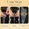 Usage steps showing how to attach vintage rotating sweater clips to a dress or cardigan.