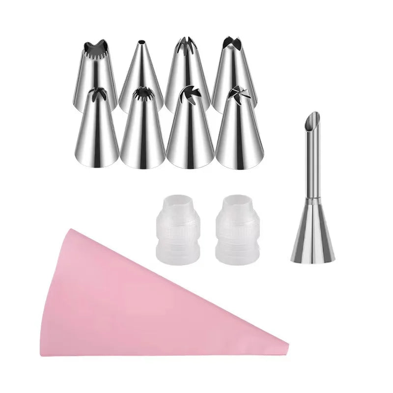 Reusable Silicone Piping Bag and Nozzle Set for Cake Decorating