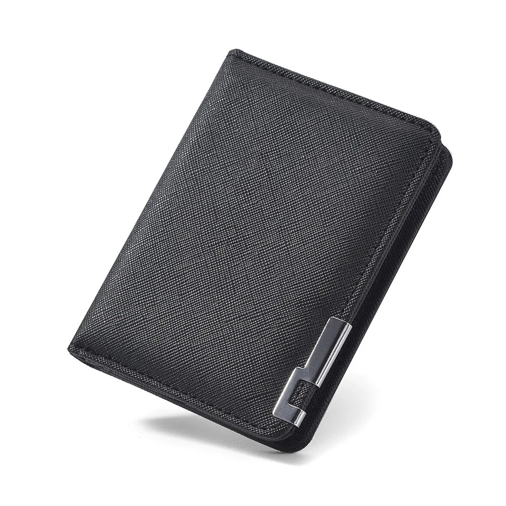 Black slim vertical leather wallet for men with multiple card slots