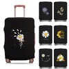 Black elastic suitcase protective cover featuring a daisy print design.