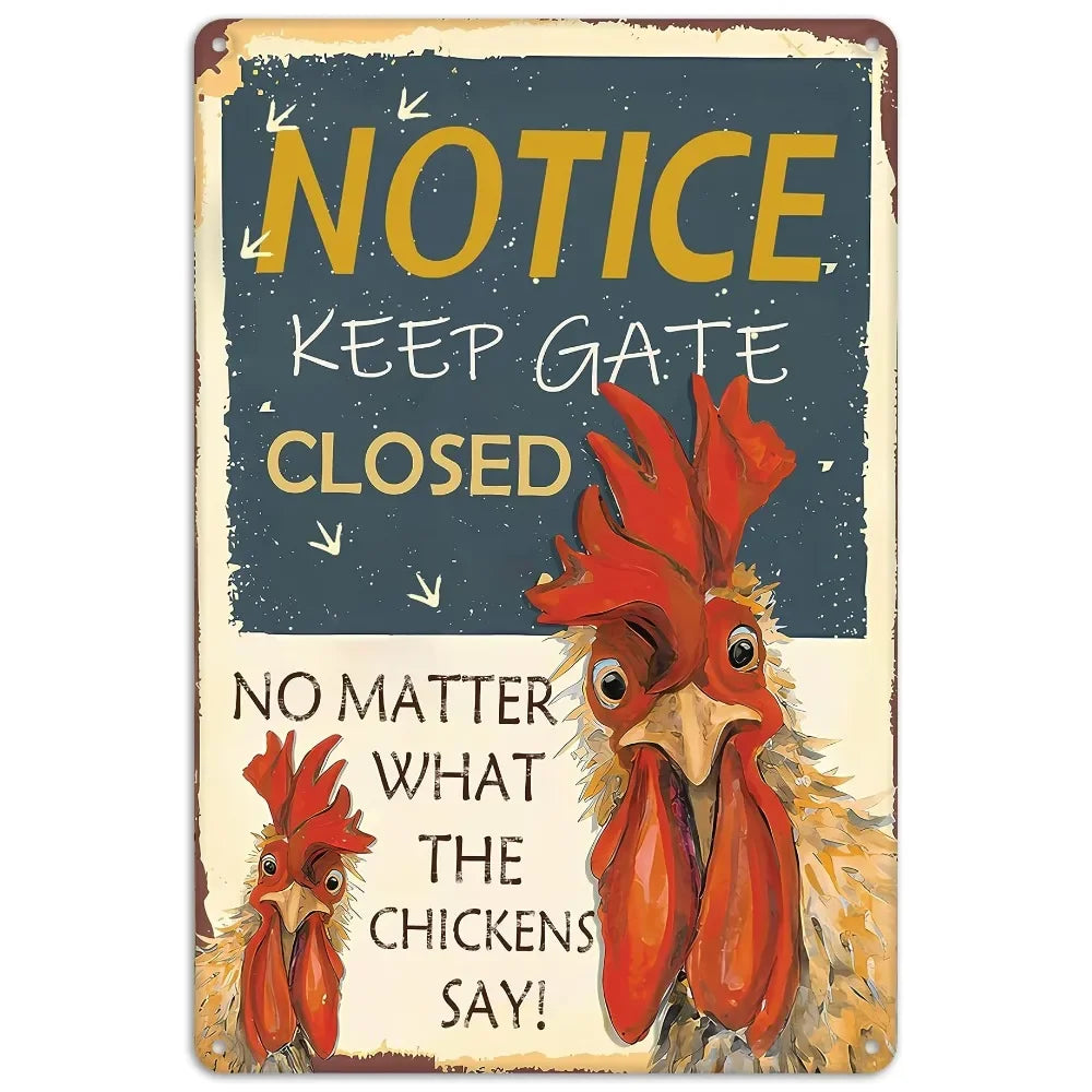 Retro Funny Chicken Farm Metal Sign for Kitchen and Coop