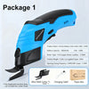 Blue cordless electric cutter tool with a black handle and silver cutter head shown against a white background.