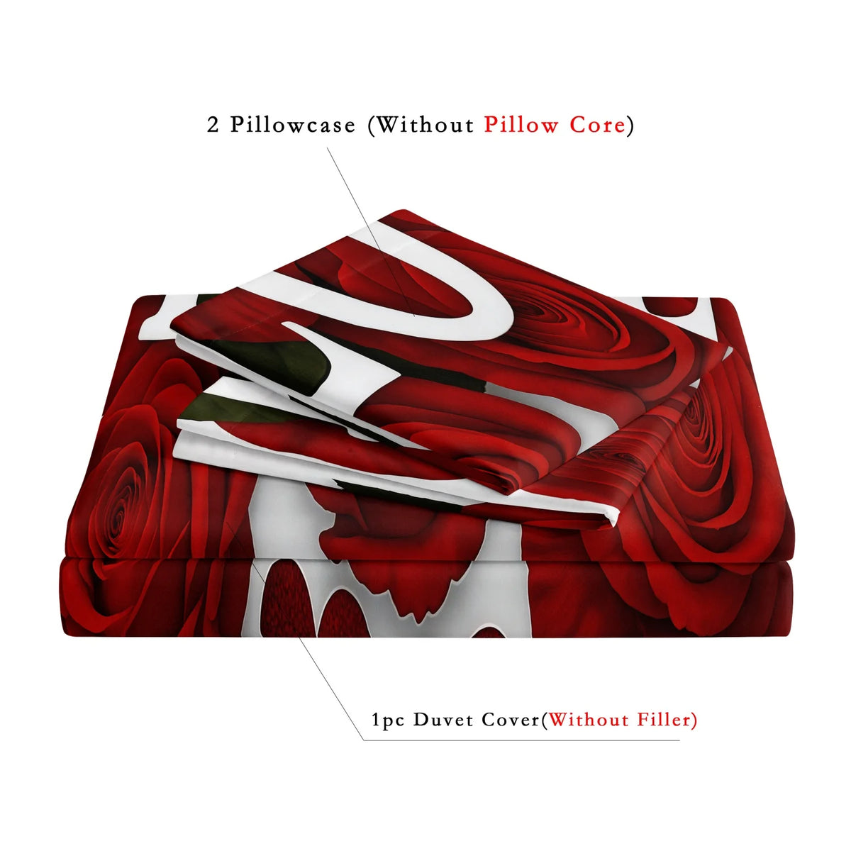 Romantic Red Rose Bedding Set with Duvet Cover and Pillowcases