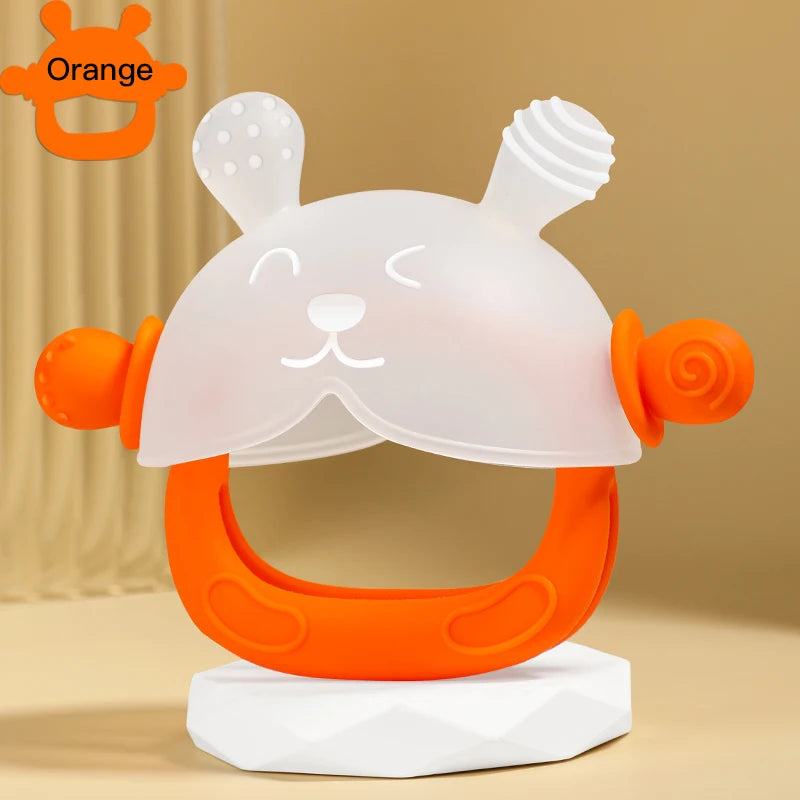 Bunny-Shaped Silicone Teether with Full-Hand Grip for Babies