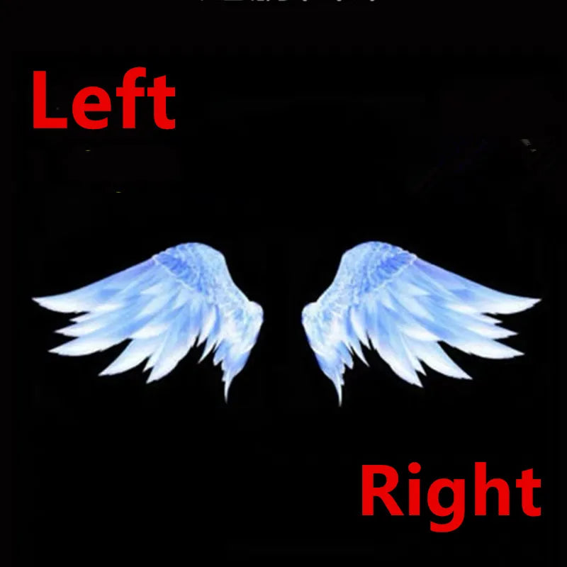 Two translucent blue angel wings labeled Left and Right against a black background.