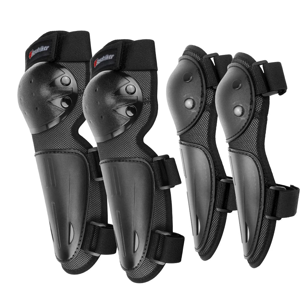 Black kids motocross body armor set featuring elbow and knee pads