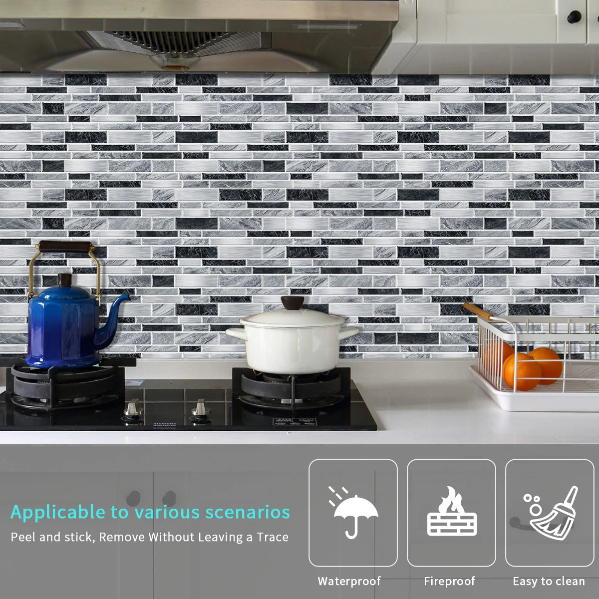 Black and white subway tile stickers for kitchen and bathroom backsplashes