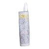 Wall-mounted plastic bag dispenser organizer with a white and gray floral pattern.
