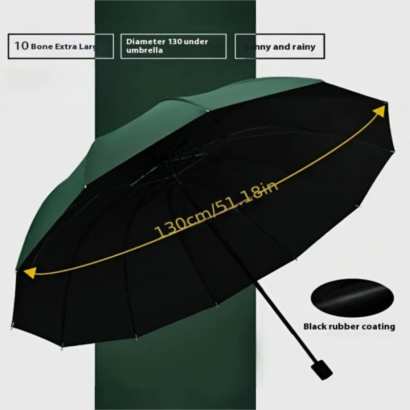 Black umbrella with a yellow measurement line showing 130cm or 51.18 inches.
